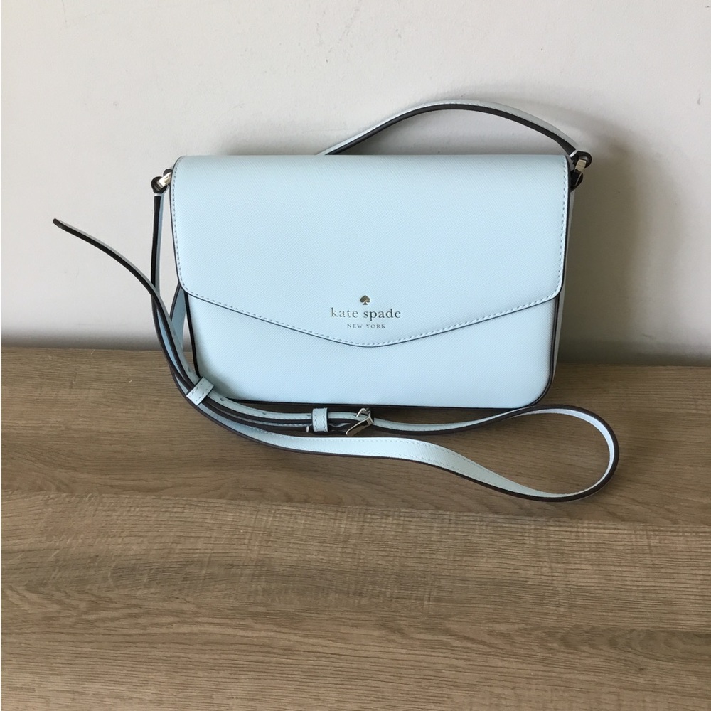 Kate Spade Sadie Envelope Crossbody Bag in Crispy Sky Blue Saffiano Leather NWOT